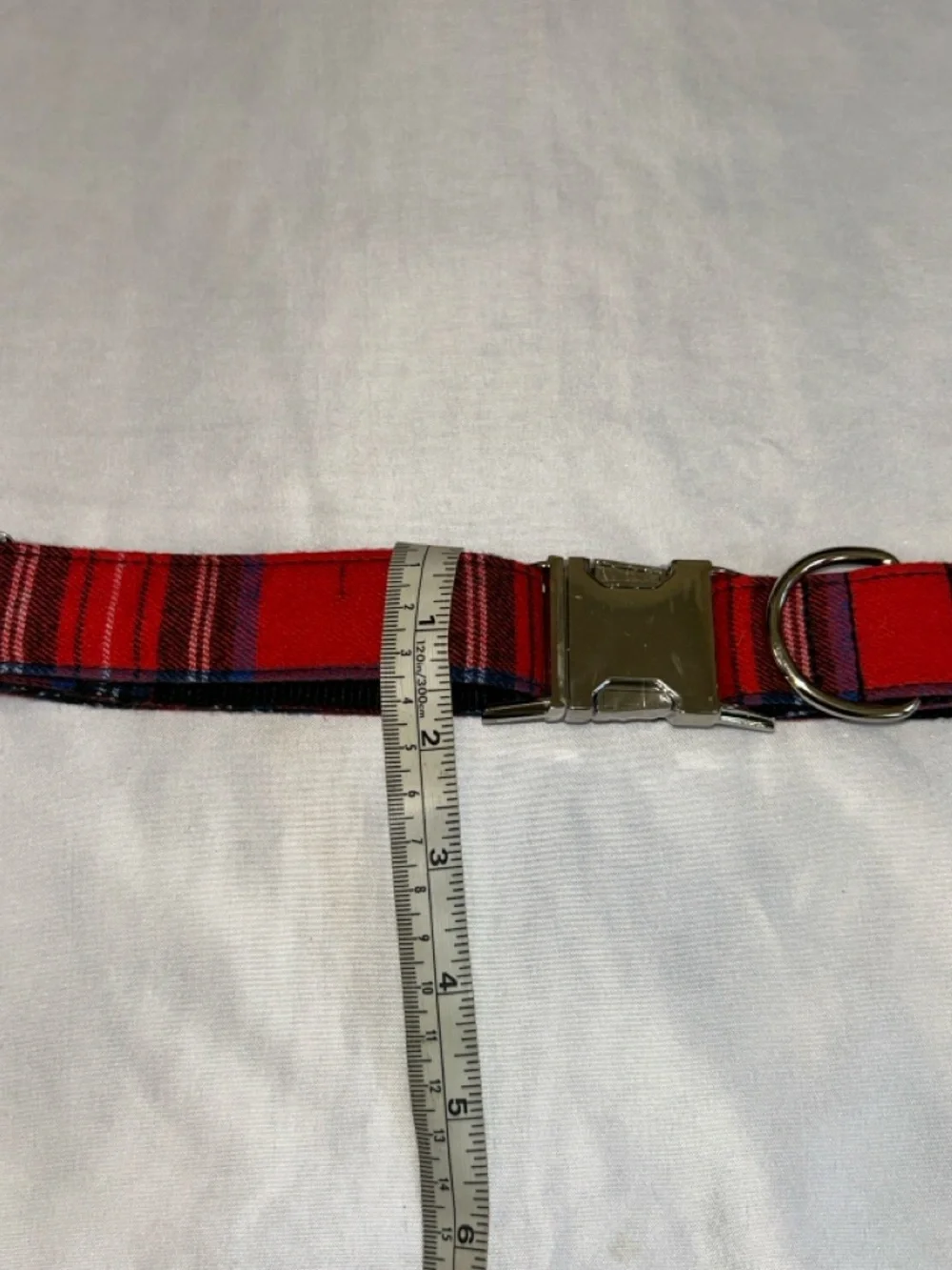 Red Plaid Dog Collar with Metal Buckle